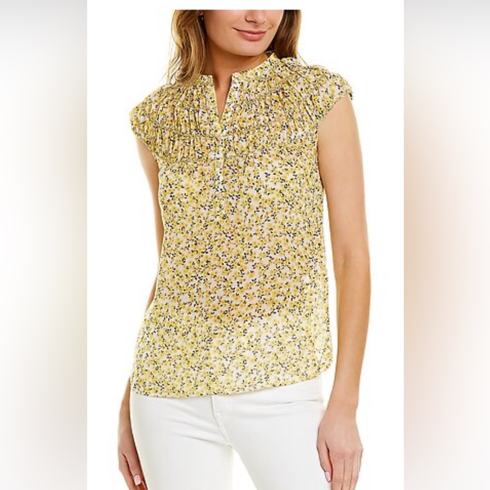 NWT Max Studio XS georgette floral button down cap sleeve blouse